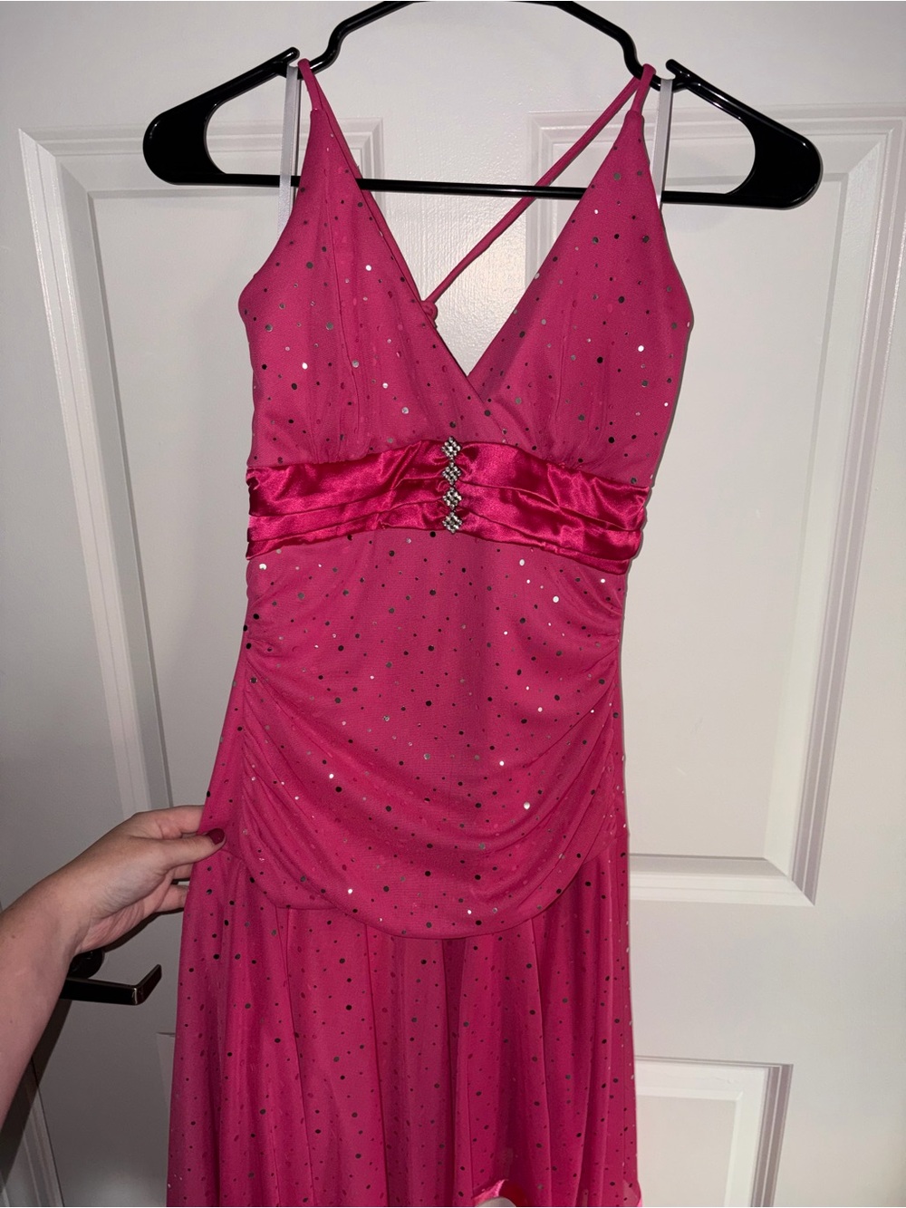 Taboo Fuchsia Spaghetti-Strap Prom Dress with Rhinestone Accent